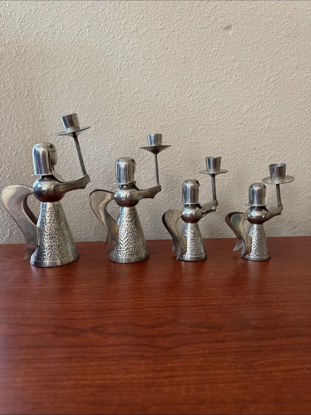 VTG MCM Retro Mod Set of 4 of Banka Tin Aluminum Metal Angel Candle Holders